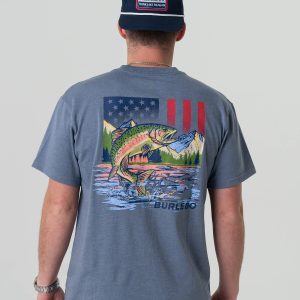 Short Sleeve Tee - Patriotic Scenic Fish - Heather Blue Jean