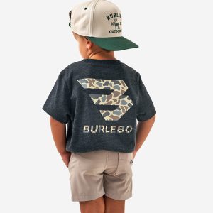 Youth Short Sleeve Tee - Flying B Deer Camo Logo - Heather Black