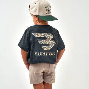 Youth Short Sleeve Tee - Flying B Deer Camo Logo - Heather Black