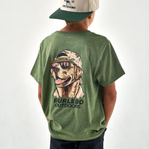 Youth Short Sleeve Tee - Mallard Camo Dog - Heather Olive
